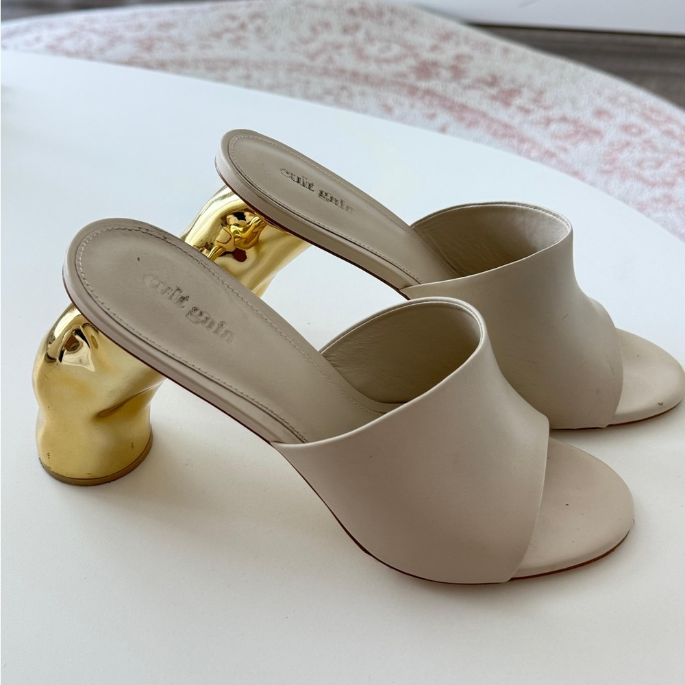 cult gaia cream leather mules with gold sculpted heel - Picture 3 of 3